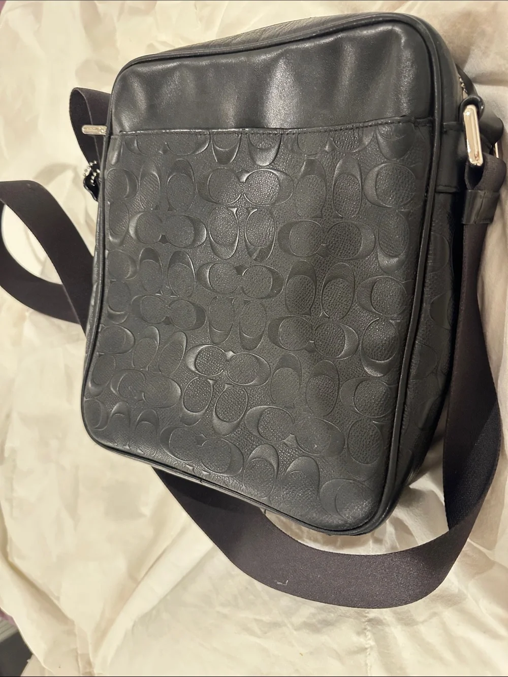 Coach Black Signature Embossed Leather Messenger Bag